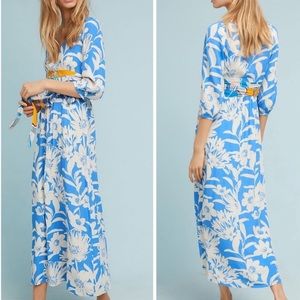 Anthropologie Maeve maxi tie waist floral blue dress 0